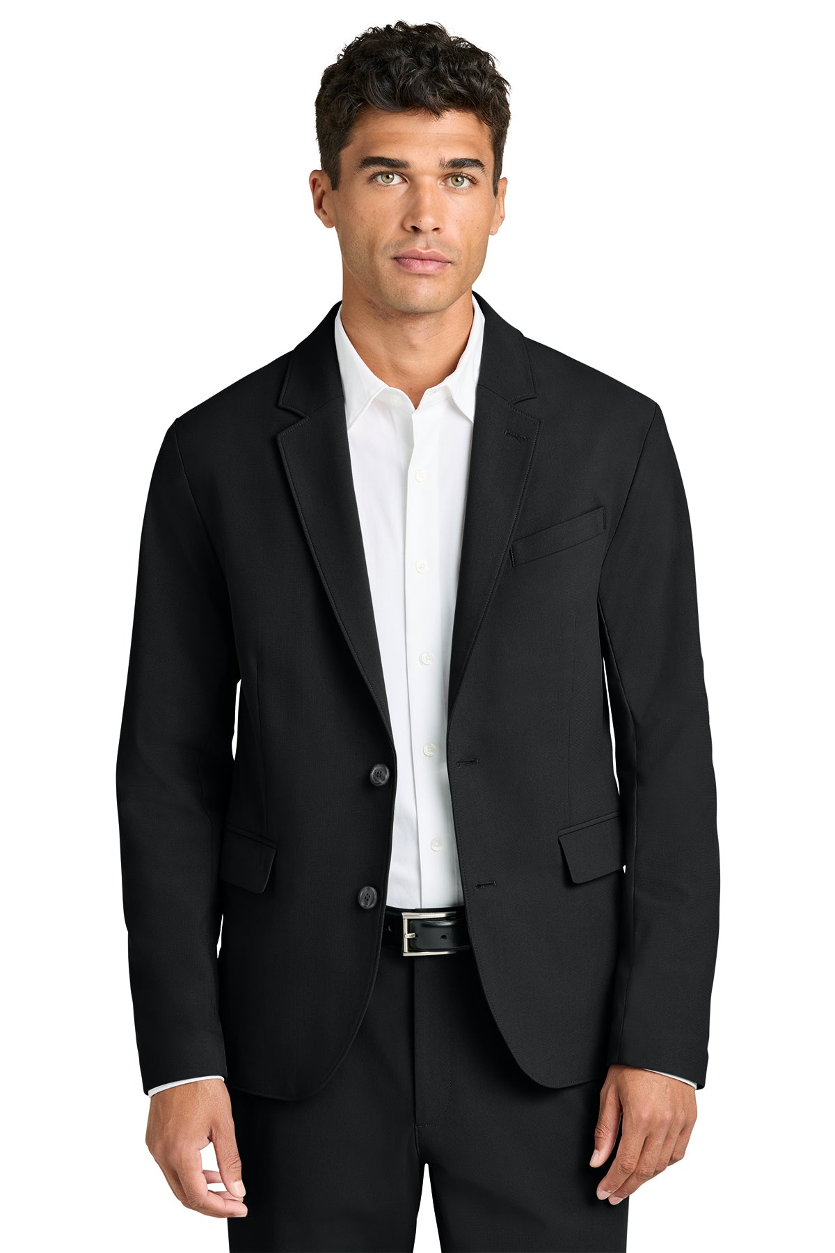 Mercer+Mettle Capital Tech Blazer in Deep Black, front on model