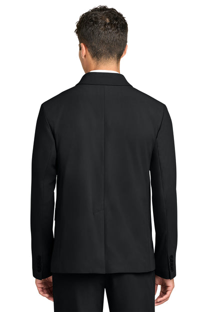 Mercer+Mettle Capital Tech Blazer in Deep Black, back on model