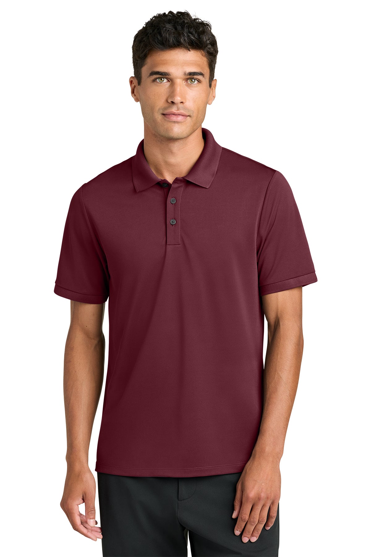 Mercer+Mettle Everyday Performance Polo in Burgundy, front on model