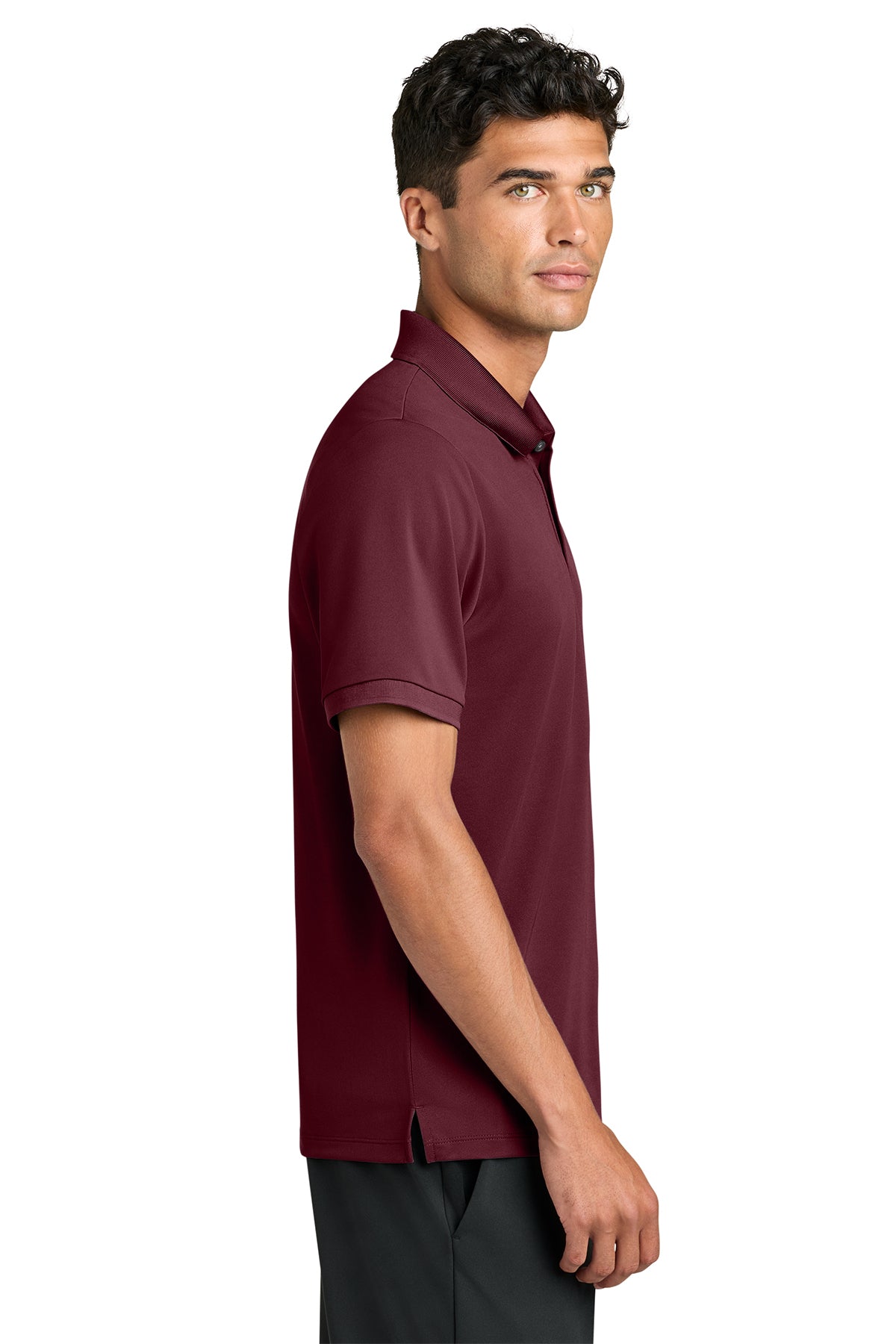 Mercer+Mettle Everyday Performance Polo in Burgundy, side on model