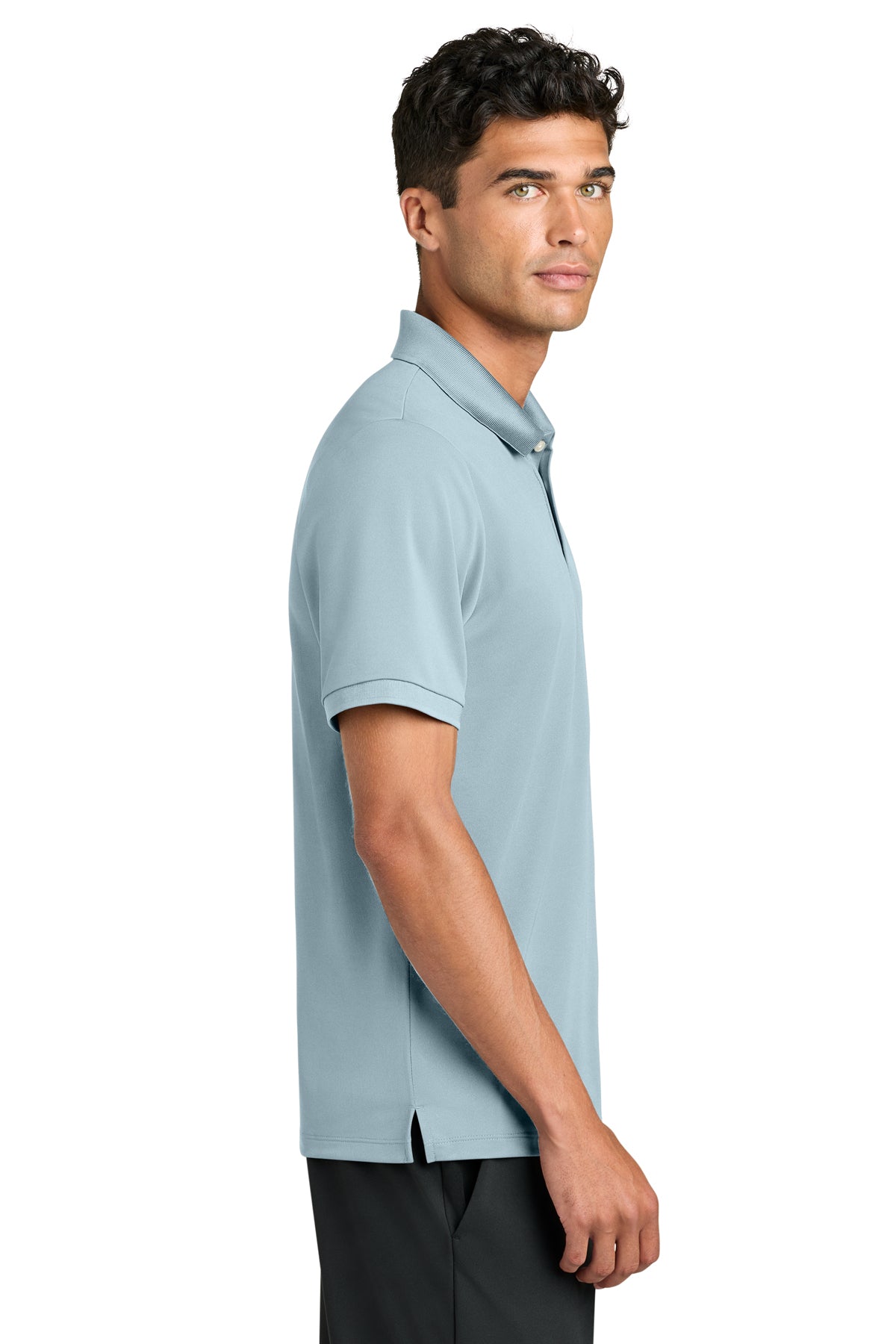 Mercer+Mettle Everyday Performance Polo in Celestial Blue, side on model
