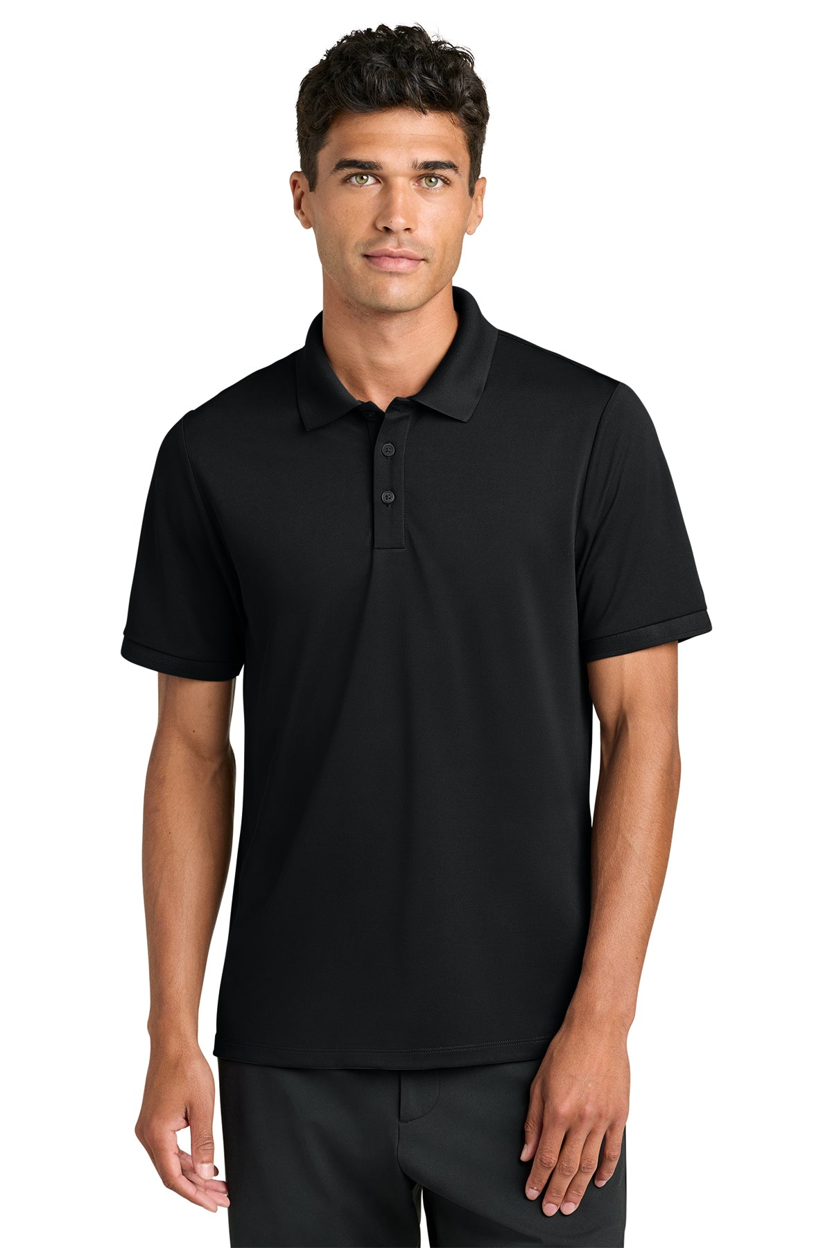 Mercer+Mettle Everyday Performance Polo in Deep Black, front on model