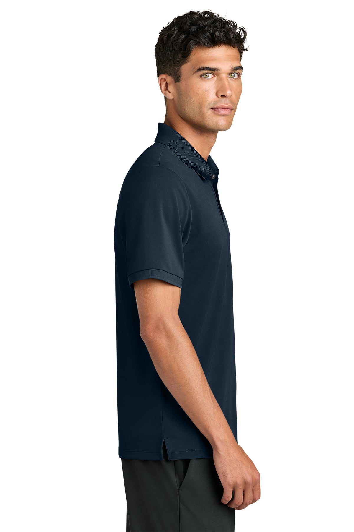 Mercer+Mettle Everyday Performance Polo in Night Navy, side on model