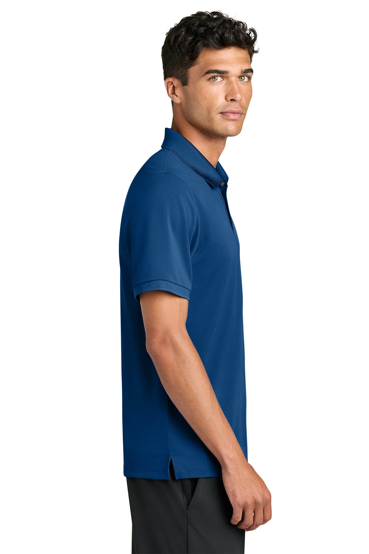Mercer+Mettle Everyday Performance Polo in True Blue, side on model