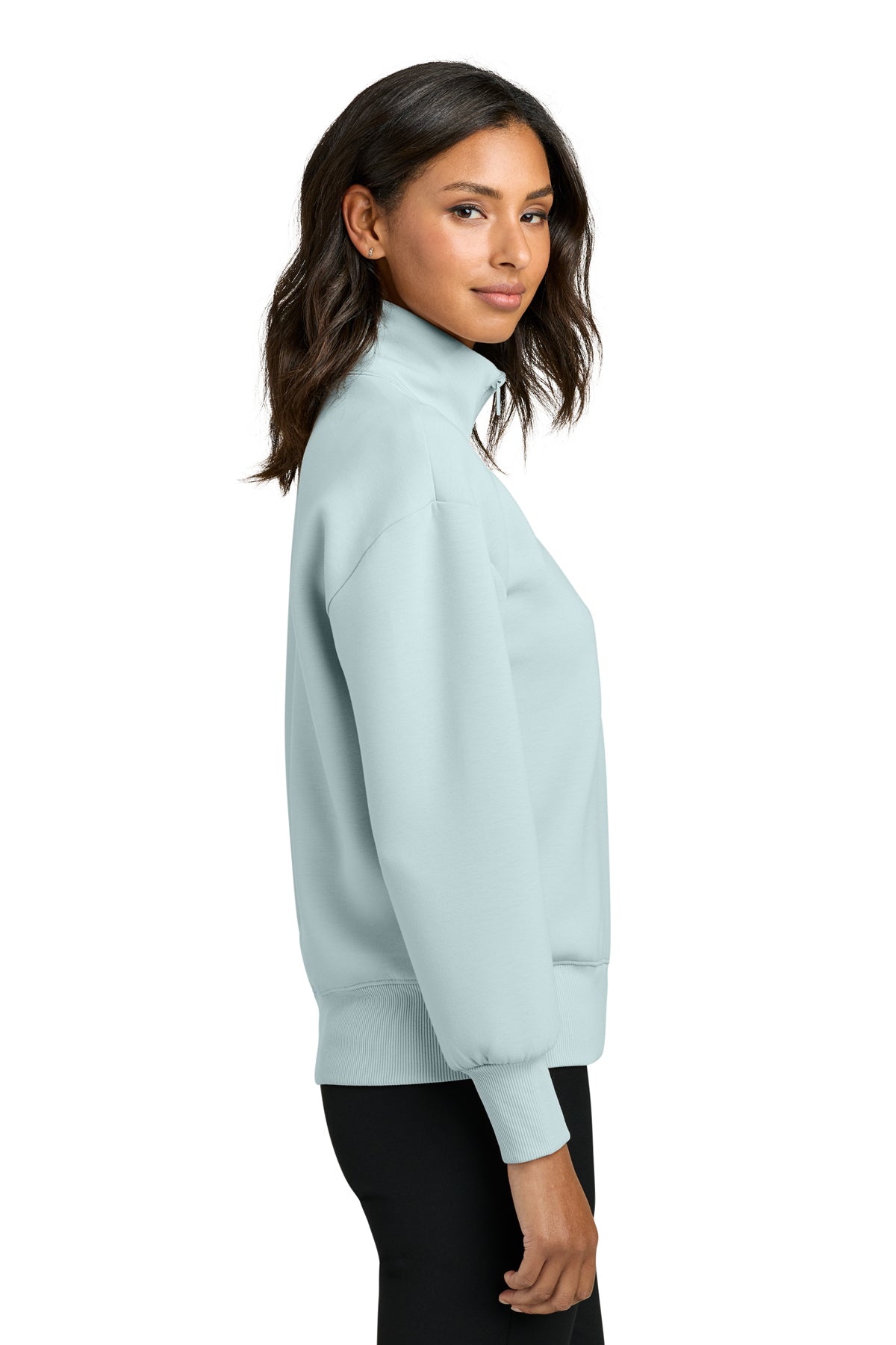 Mercer+Mettle Women’s Soft Spacer 1/4-Zip in Celestial Blue, side on model