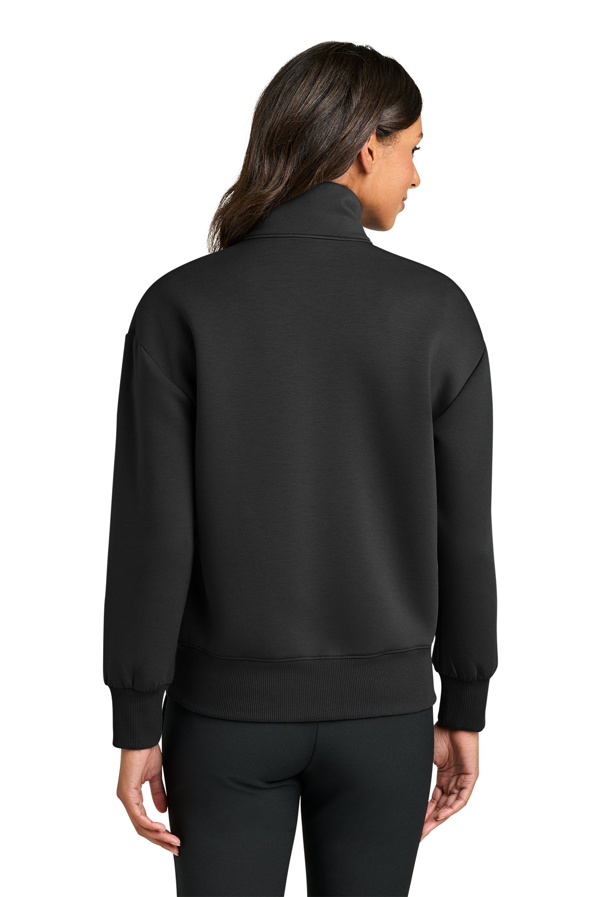 Mercer+Mettle Women’s Soft Spacer 1/4-Zip in Deep Black, back on model