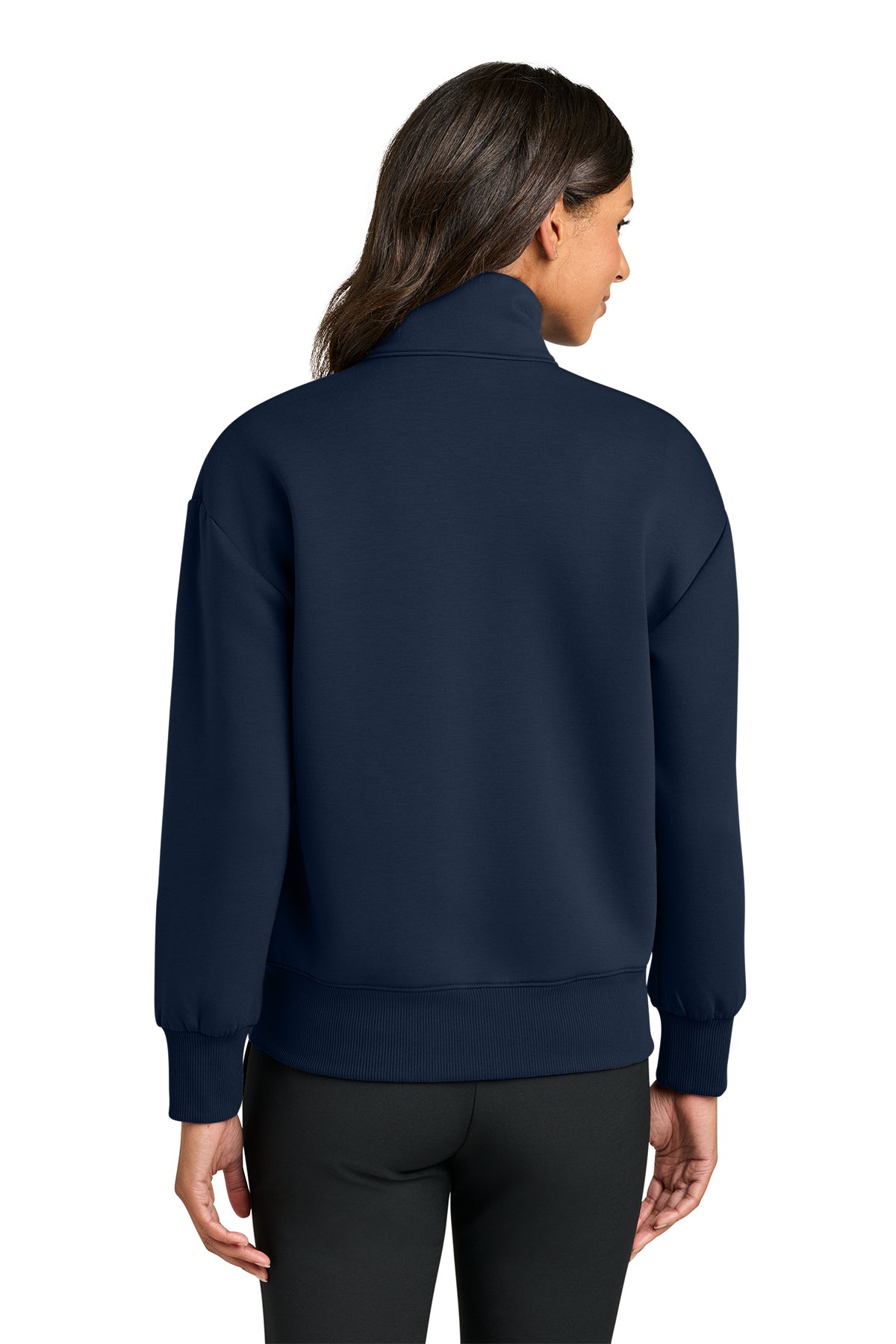 Mercer+Mettle Women’s Soft Spacer 1/4-Zip in Night Navy, back on model