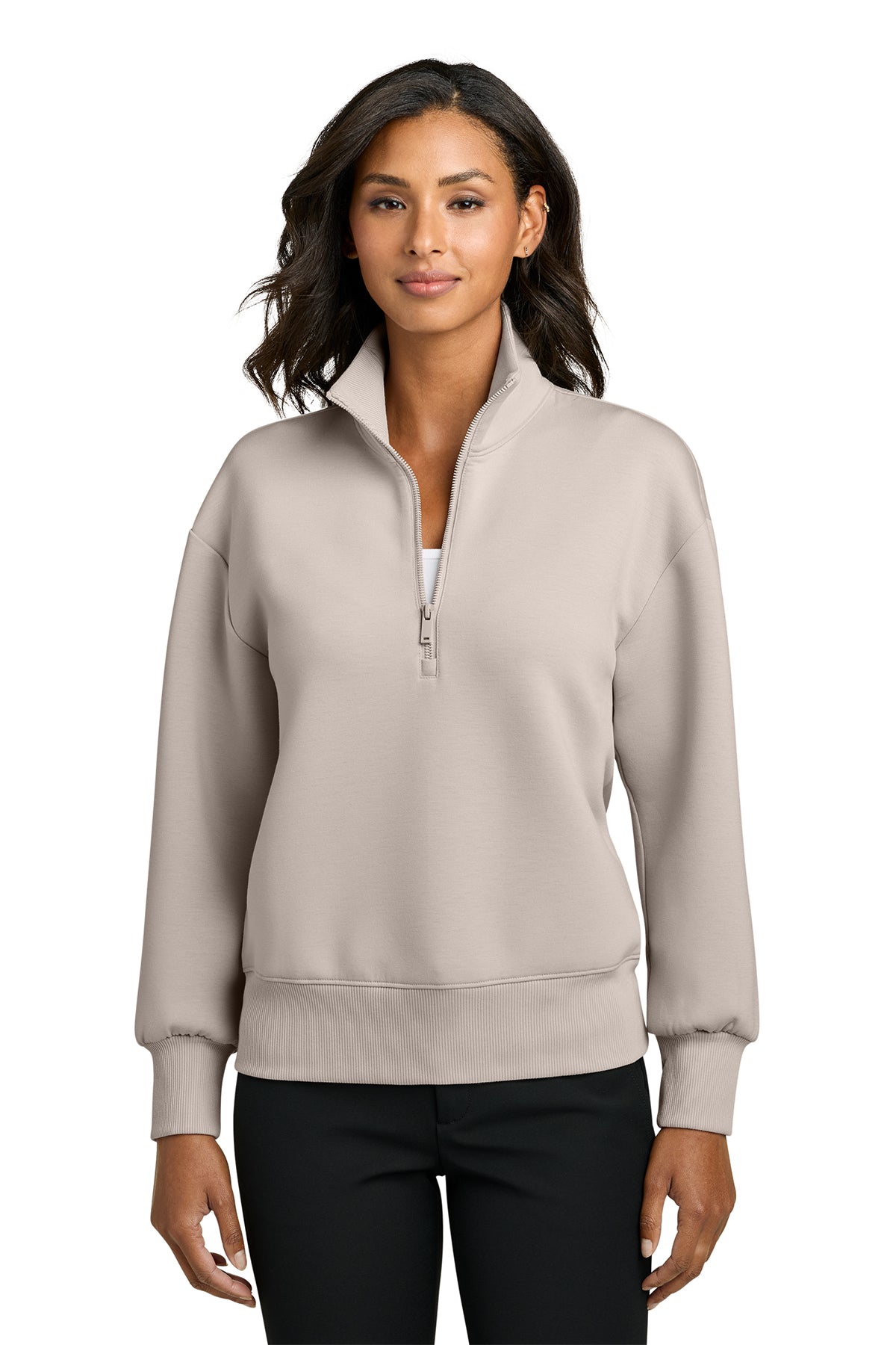 Mercer+Mettle Women’s Soft Spacer 1/4-Zip in Warm Quartz, front on model