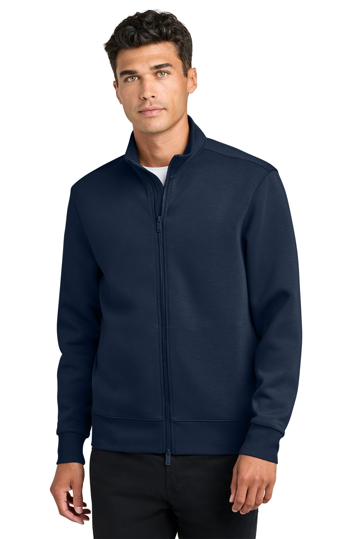 Mercer+Mettle Soft Spacer Full-Zip in Night Navy, front on model