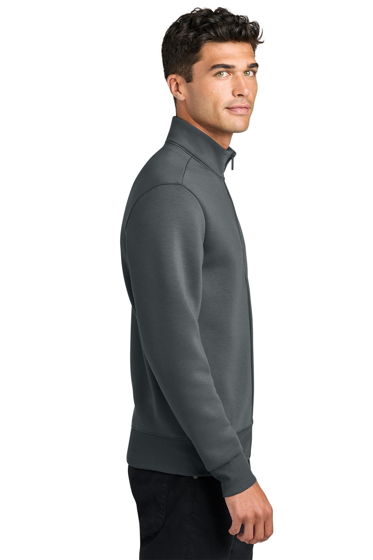Mercer+Mettle Soft Spacer Full-Zip in Storm Grey, side on model