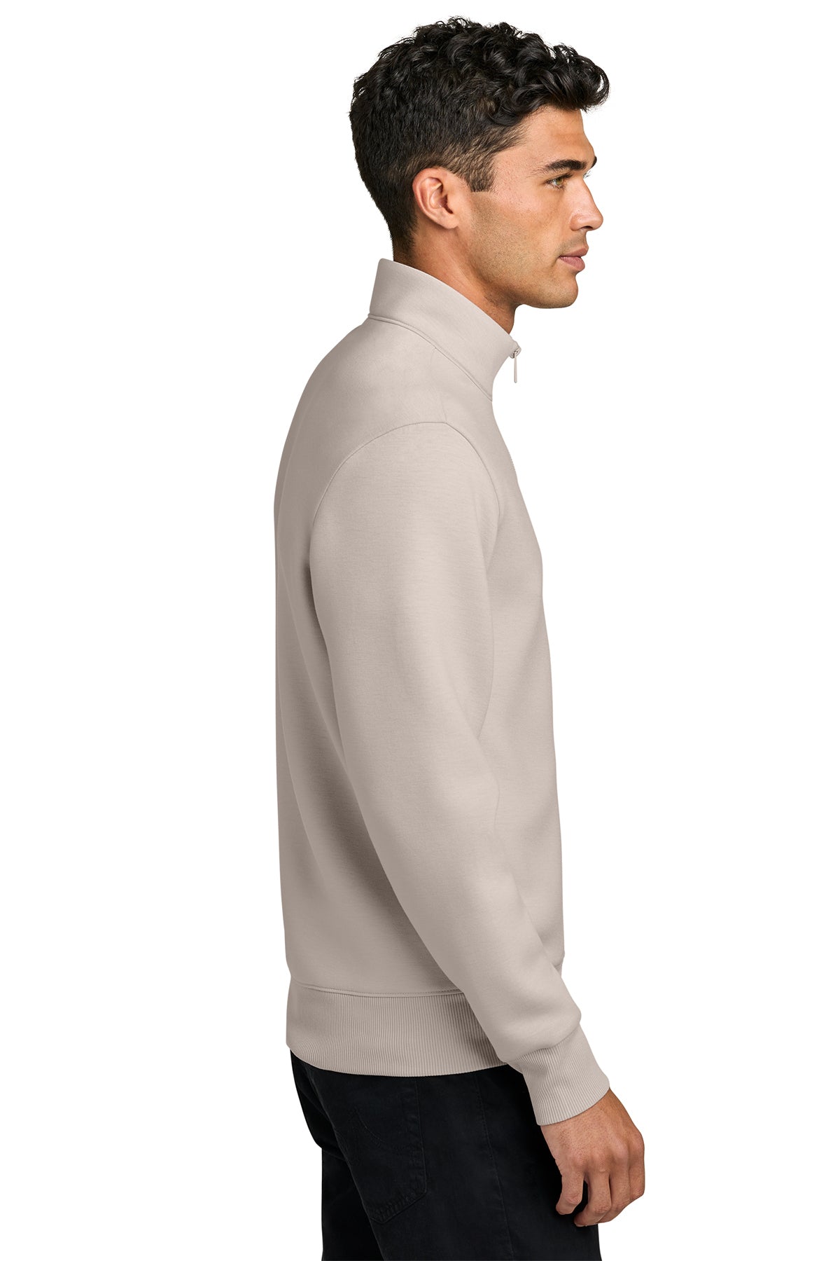 Mercer+Mettle Soft Spacer Full-Zip in Warm Quartz, side on model