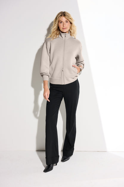 Mercer+Mettle Women’s Soft Spacer Full-Zip in Warm Quartz, view on model