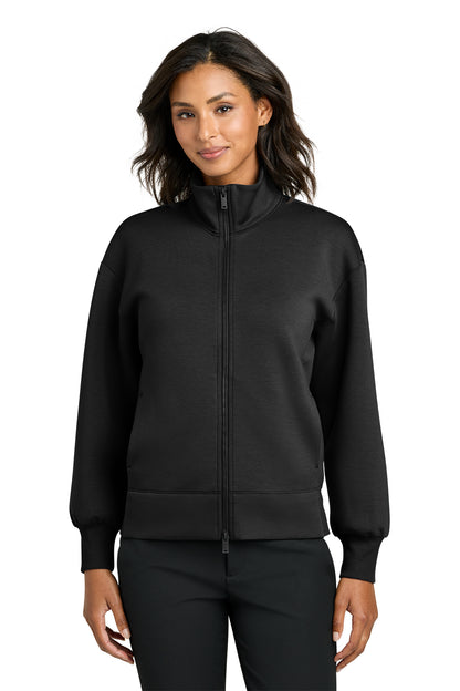 Mercer+Mettle Women’s Soft Spacer Full-Zip in Deep Black, front on model