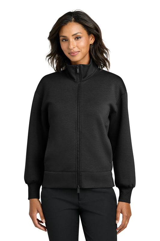 Mercer+Mettle Women’s Soft Spacer Full-Zip in Deep Black, front on model
