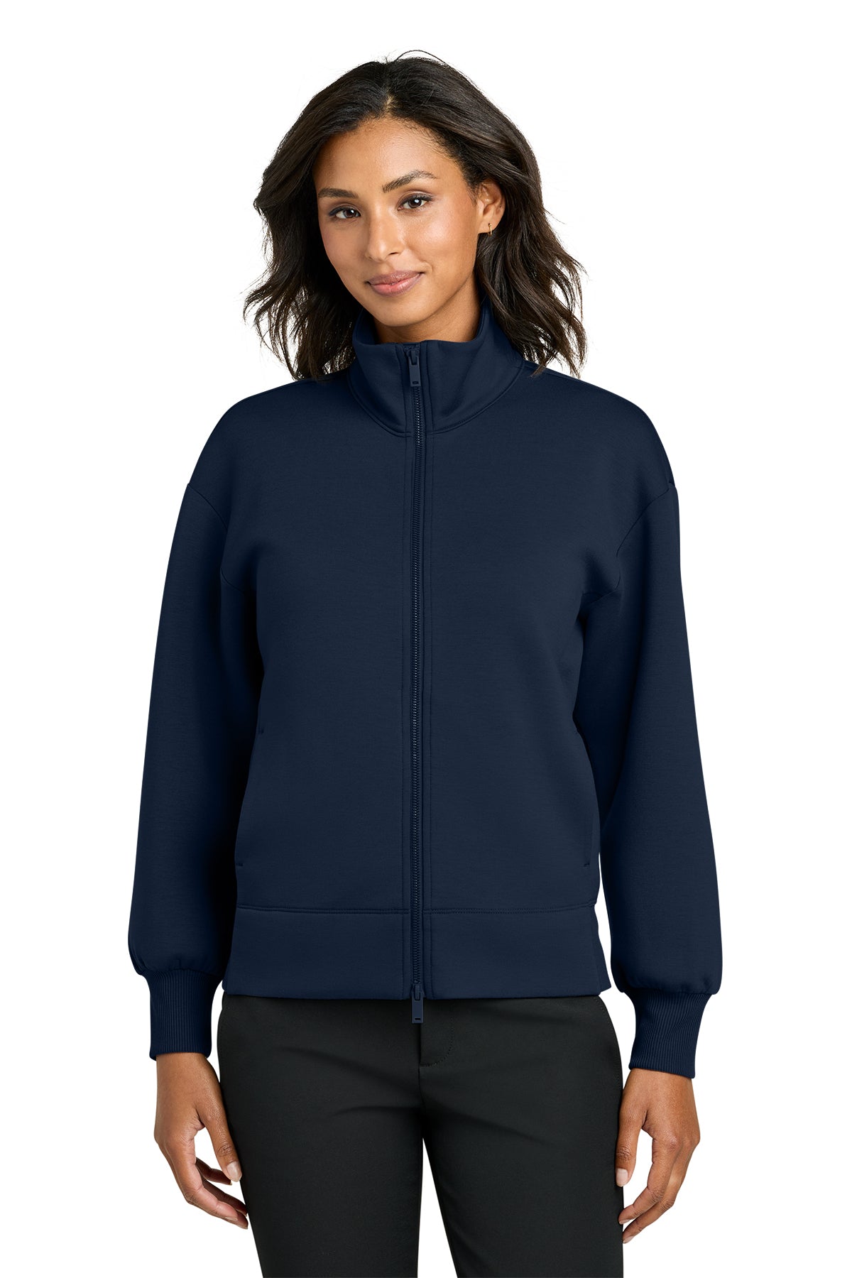 Mercer+Mettle Women’s Soft Spacer Full-Zip in Night Navy, front on model