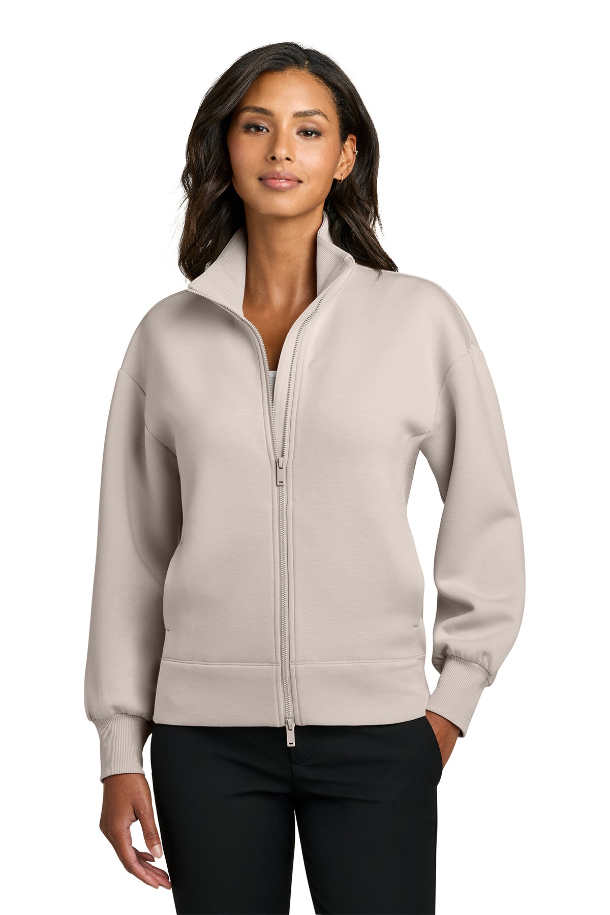 Mercer+Mettle Women’s Soft Spacer Full-Zip in Warm Quartz, front on model