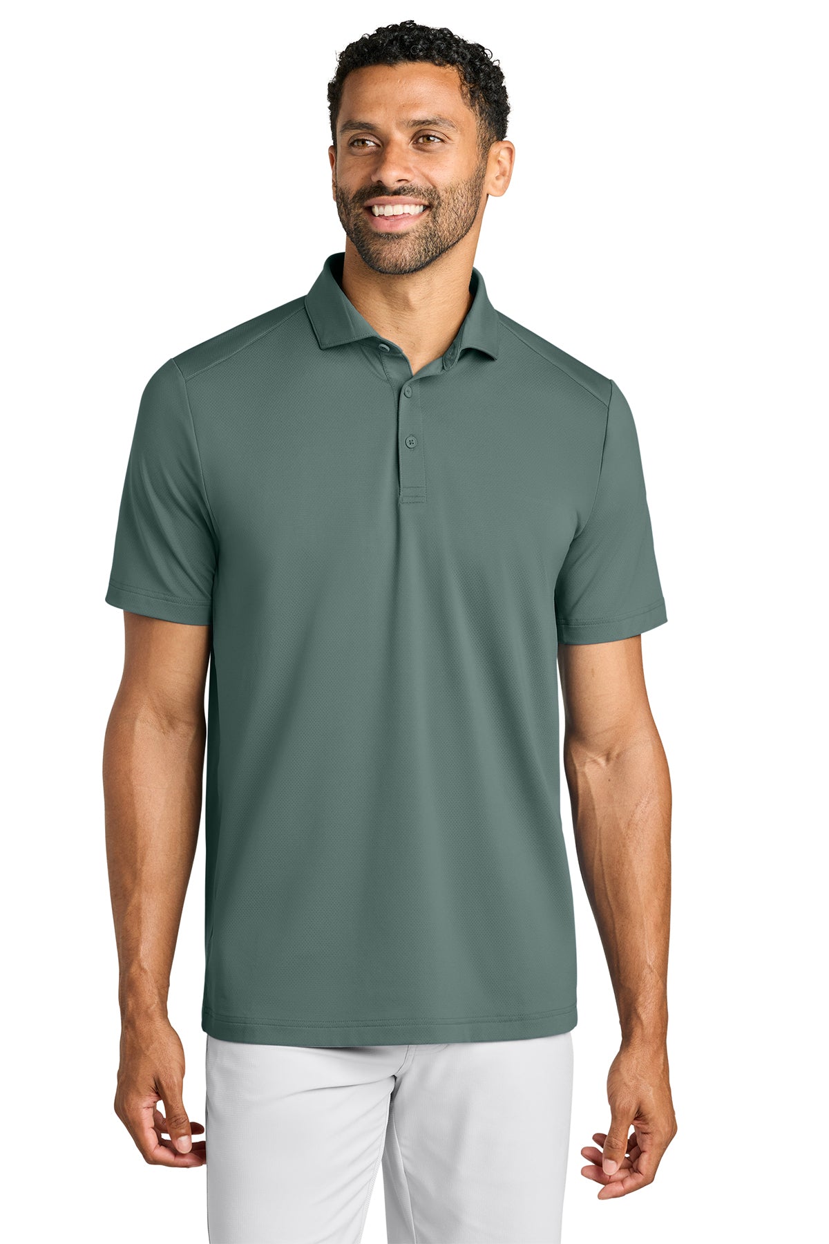TravisMathew Onward Polo in Balsam Green, front on model