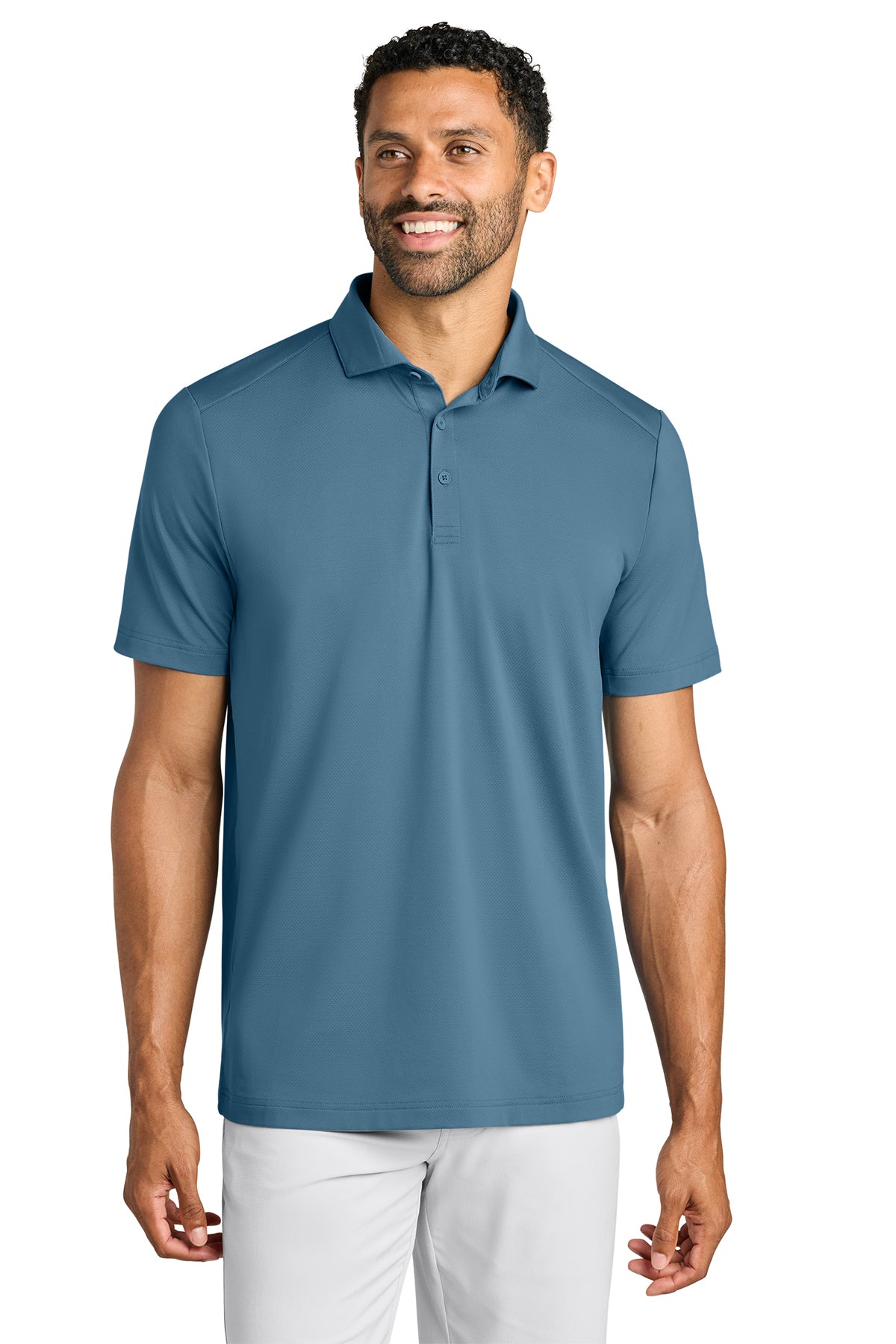 TravisMathew Onward Polo in Copen Blue, front on model