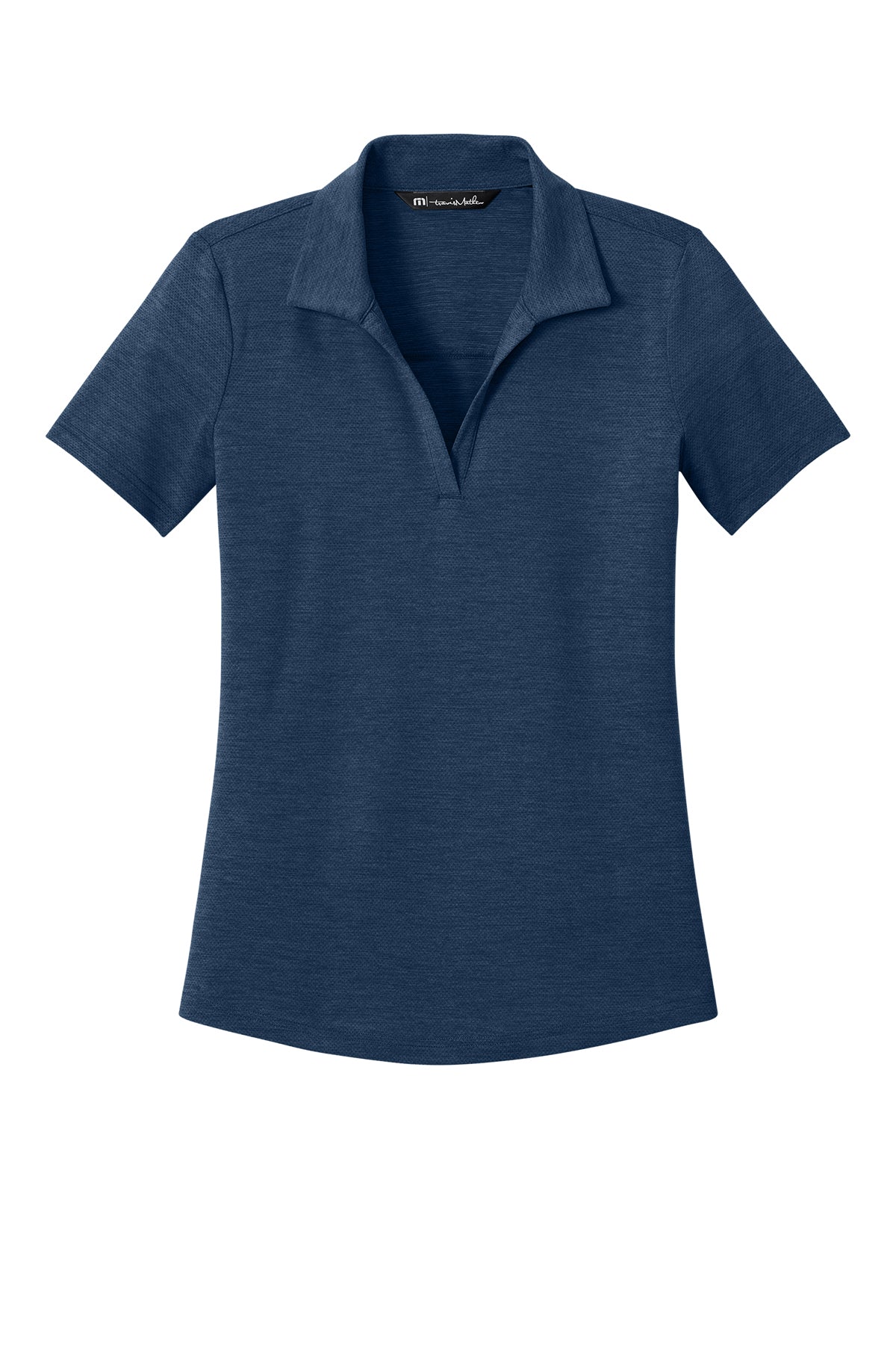 TravisMathew Women’s Onward Polo in Navy Heather, front flat