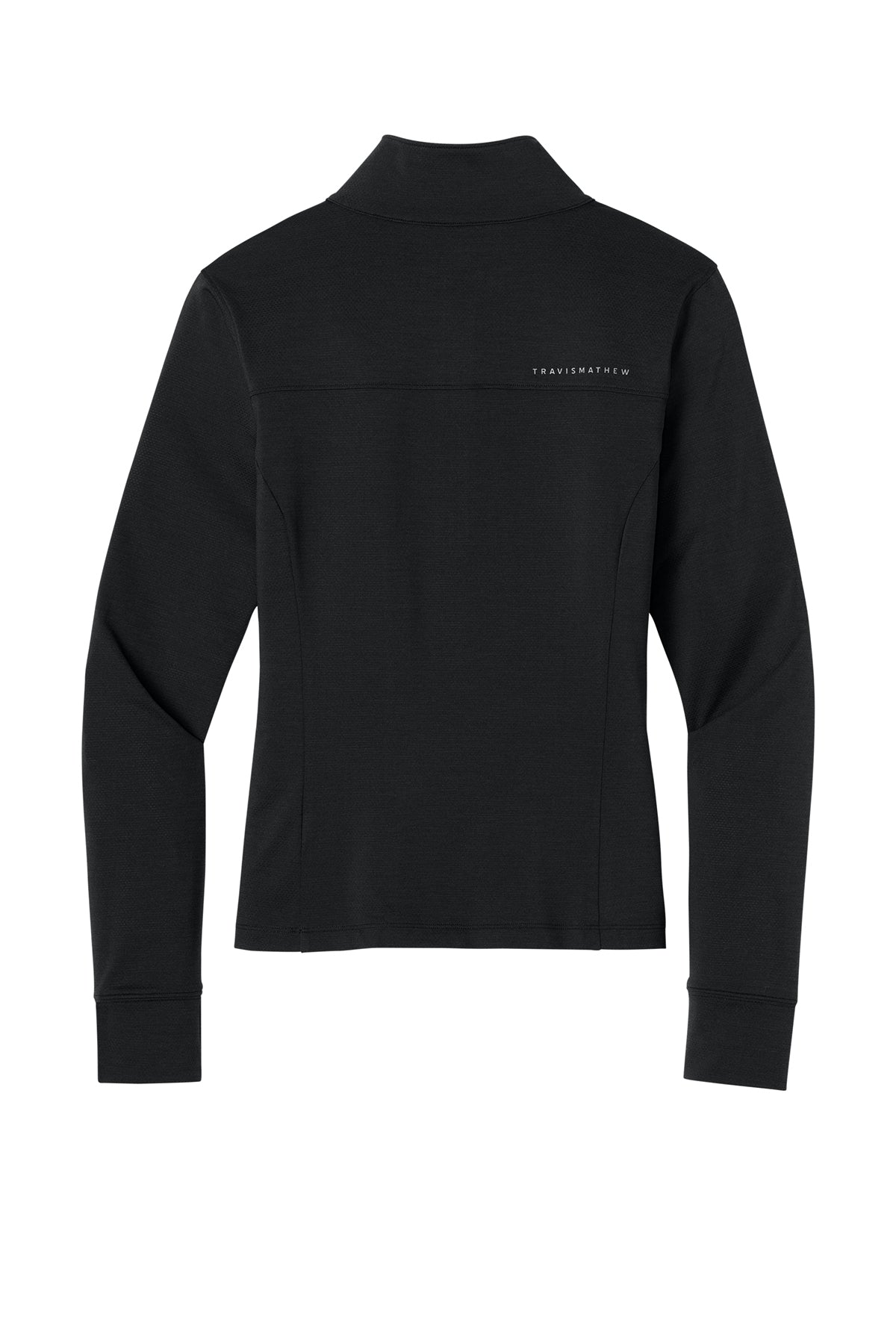 TravisMathew Women’s Onward 1/2-Zip in Black, back flat