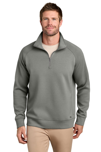 TravisMathew Momentum Shift 1/4-Zip in Quiet Shade Grey, front on model