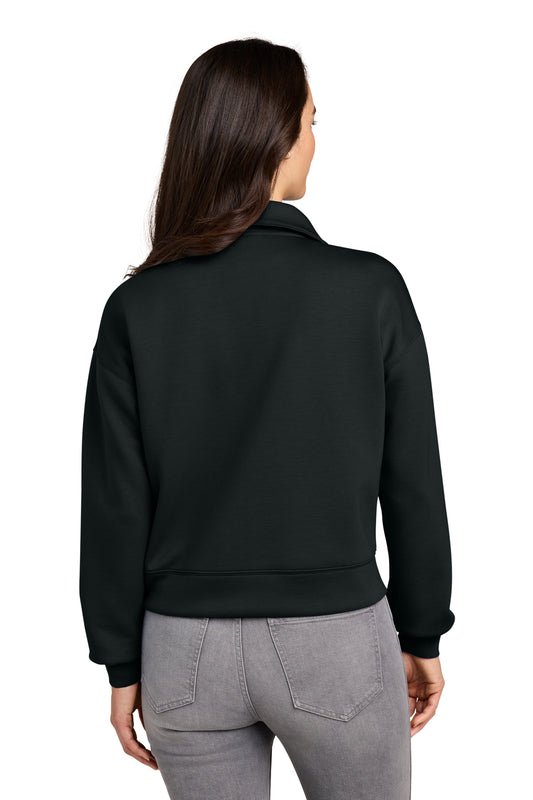 TravisMathew Women’s Momentum Shift 1/2-Zip in Black, back on model