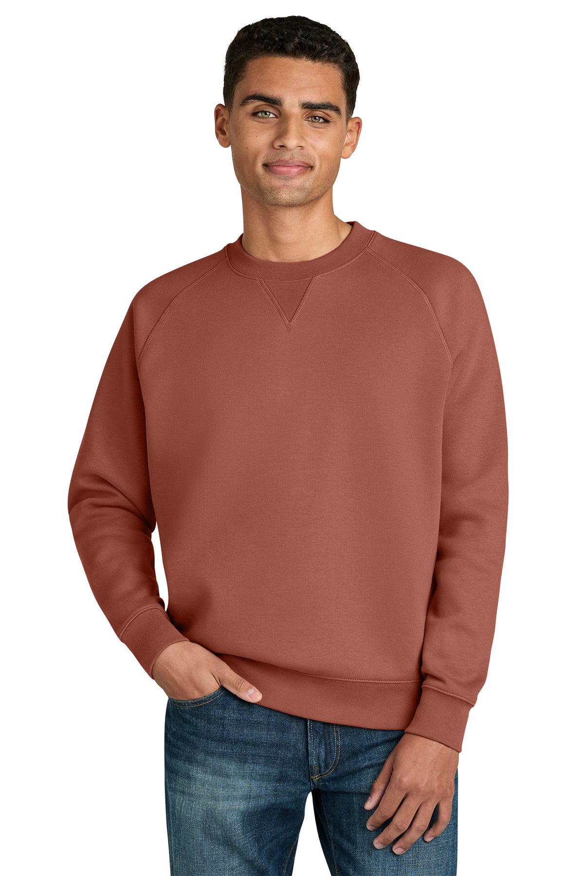 Stanley/Stella Unisex Knoxer Crewneck Sweatshirt in Heritage Brown, front on model