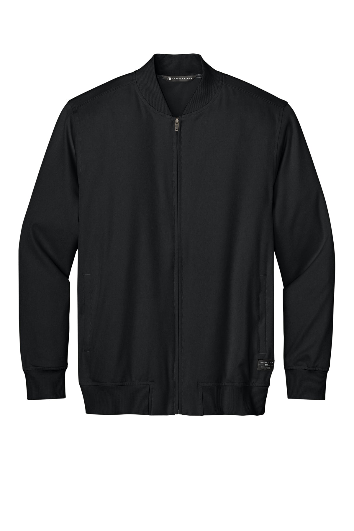 TravisMathew Bomber Jacket in Black, front flat