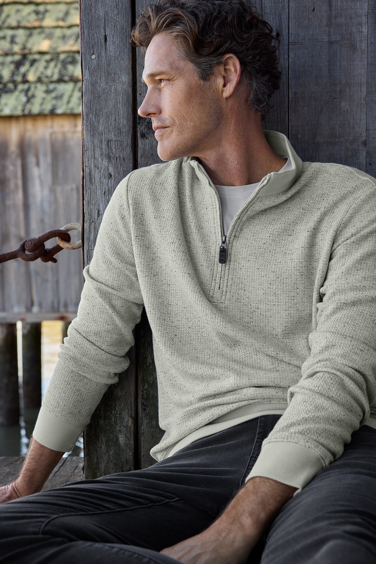 TravisMathew Waffle 1/4-Zip in Total Eclipse, view on model