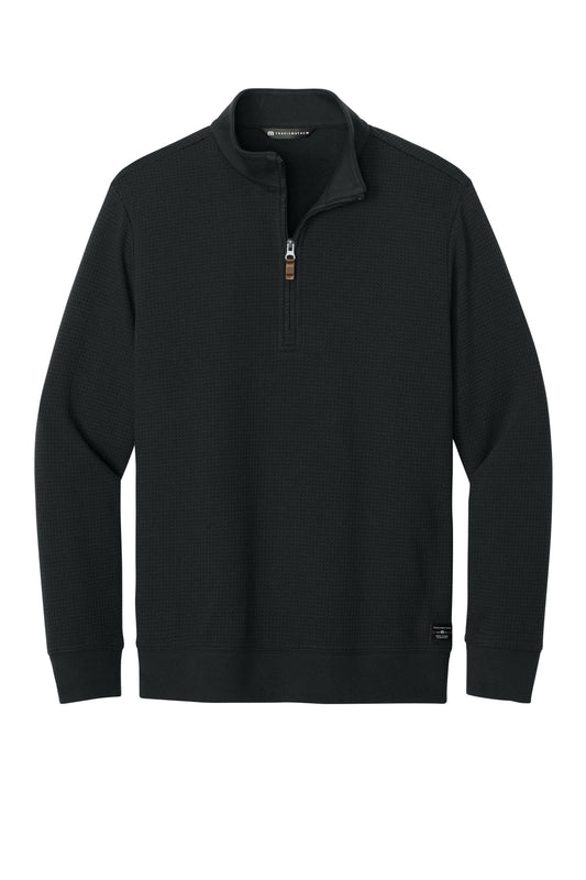 TravisMathew Waffle 1/4-Zip in Black, front flat