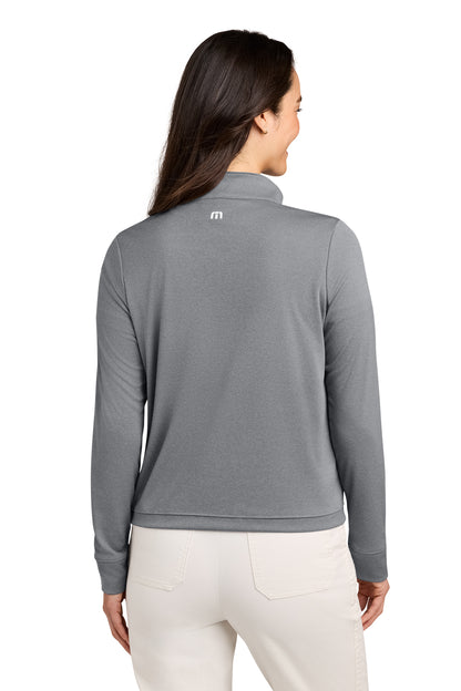 TravisMathew Women’s Coto 1/2-Zip in Quiet Shade Grey Heather, back on model