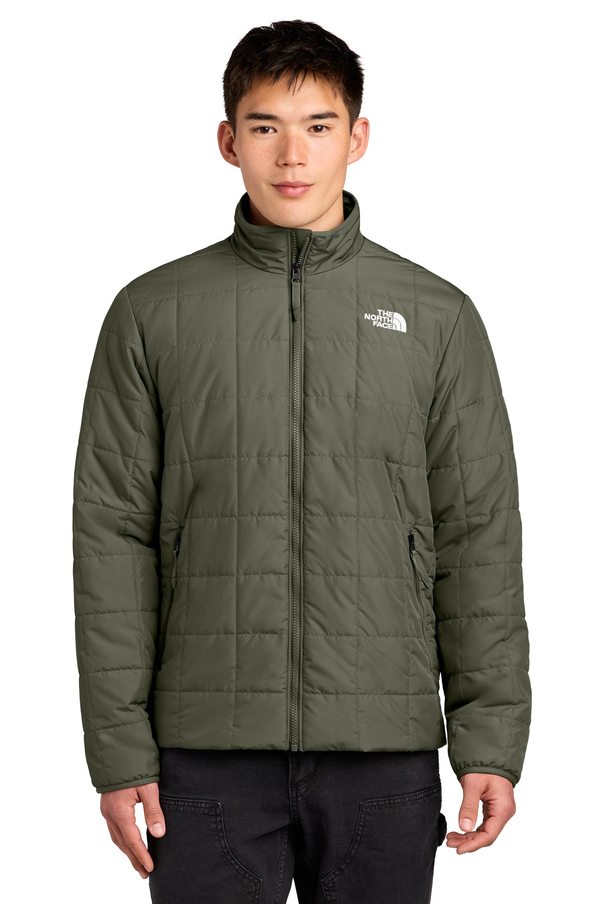 The North Face Iron Drift Quilted Jacket in New Taupe Green, front on model