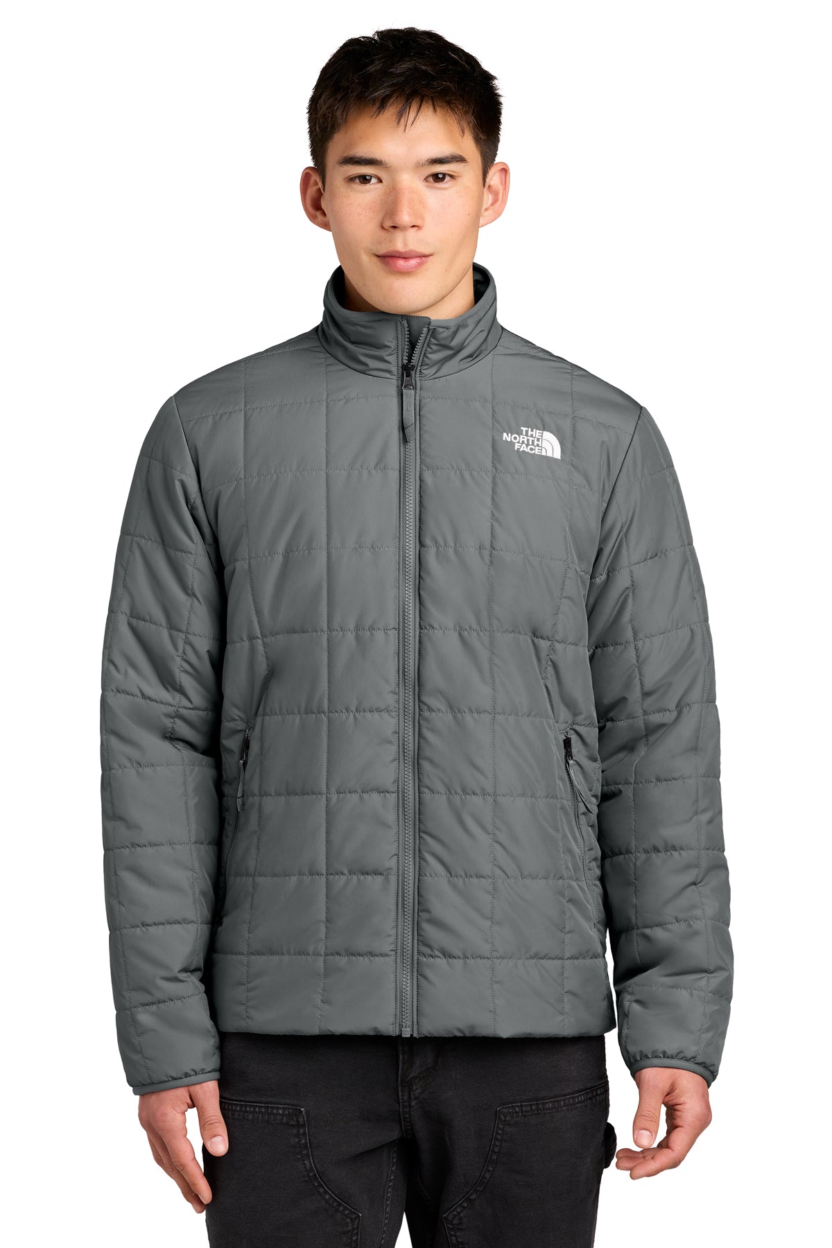 The North Face Iron Drift Quilted Jacket in Smoked Pearl Grey, front on model