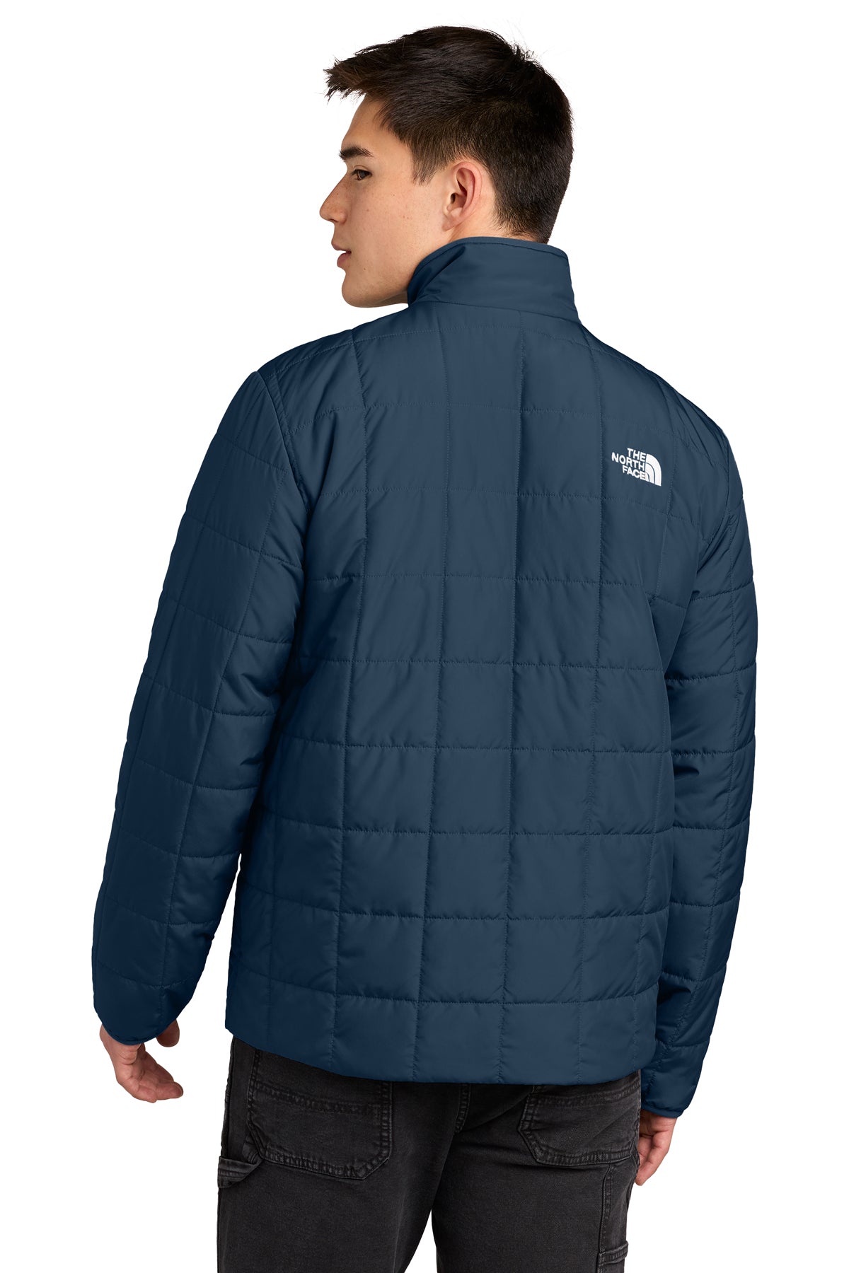 The North Face Iron Drift Quilted Jacket in Summit Navy, back on model