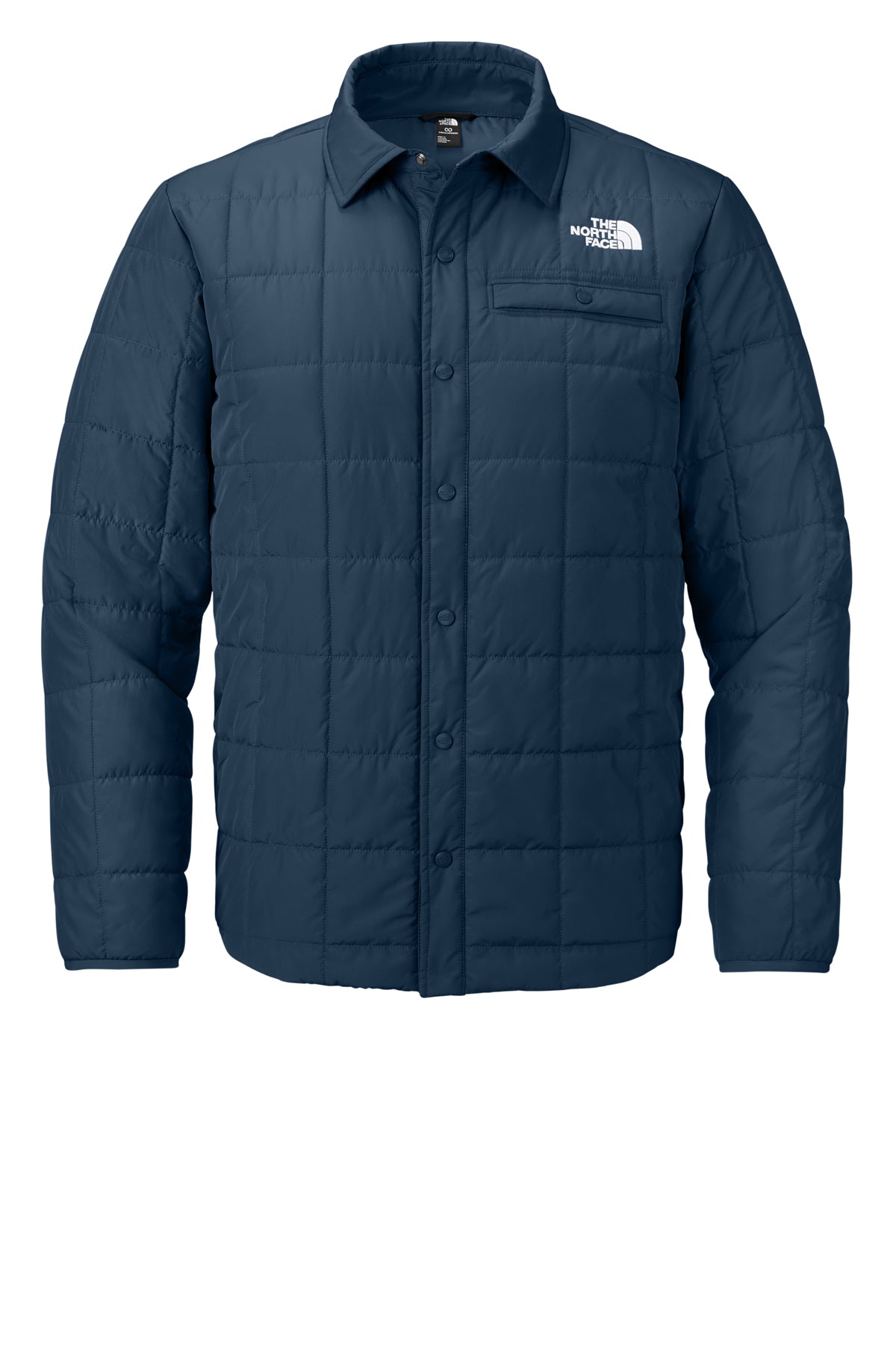 The North Face Iron Drift Quilted Shirt Jacket in Summit Navy, front flat