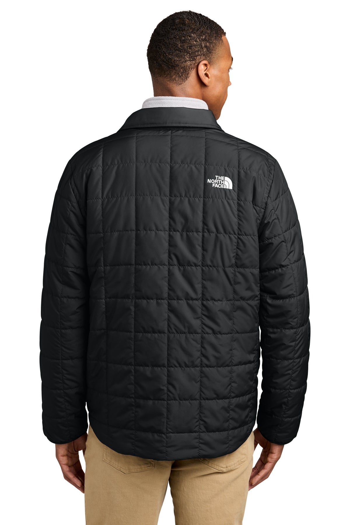 The North Face Iron Drift Quilted Shirt Jacket in TNF Black, back on model