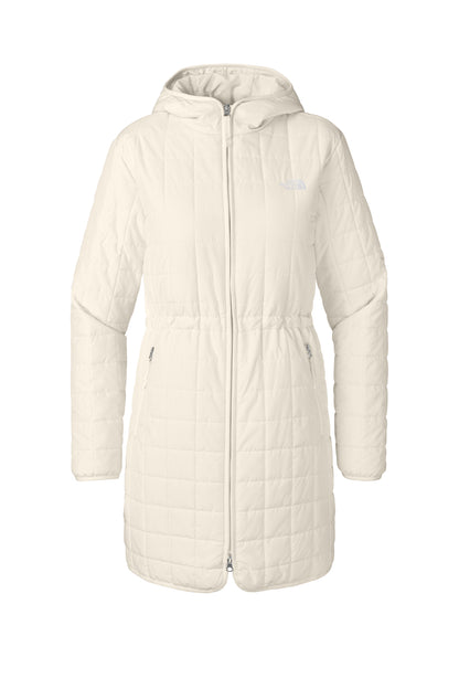 The North Face Women’s Iron Drift Quilted Hooded Parka in White Dune, front flat