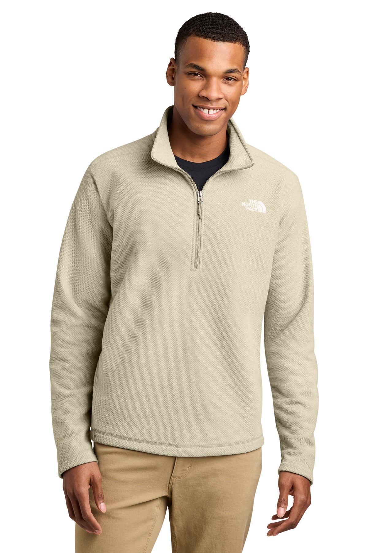 The North Face Textured Pine Grove 1/2-Zip in Gravel Heather, front on model