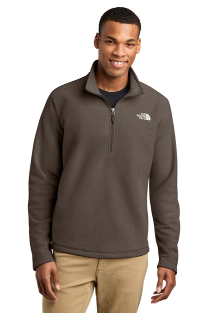 The North Face Textured Pine Grove 1/2-Zip in Smokey Brown Heather, front on model