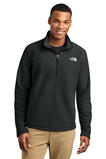 The North Face Textured Pine Grove 1/2-Zip in TNF Black Heather, front on model