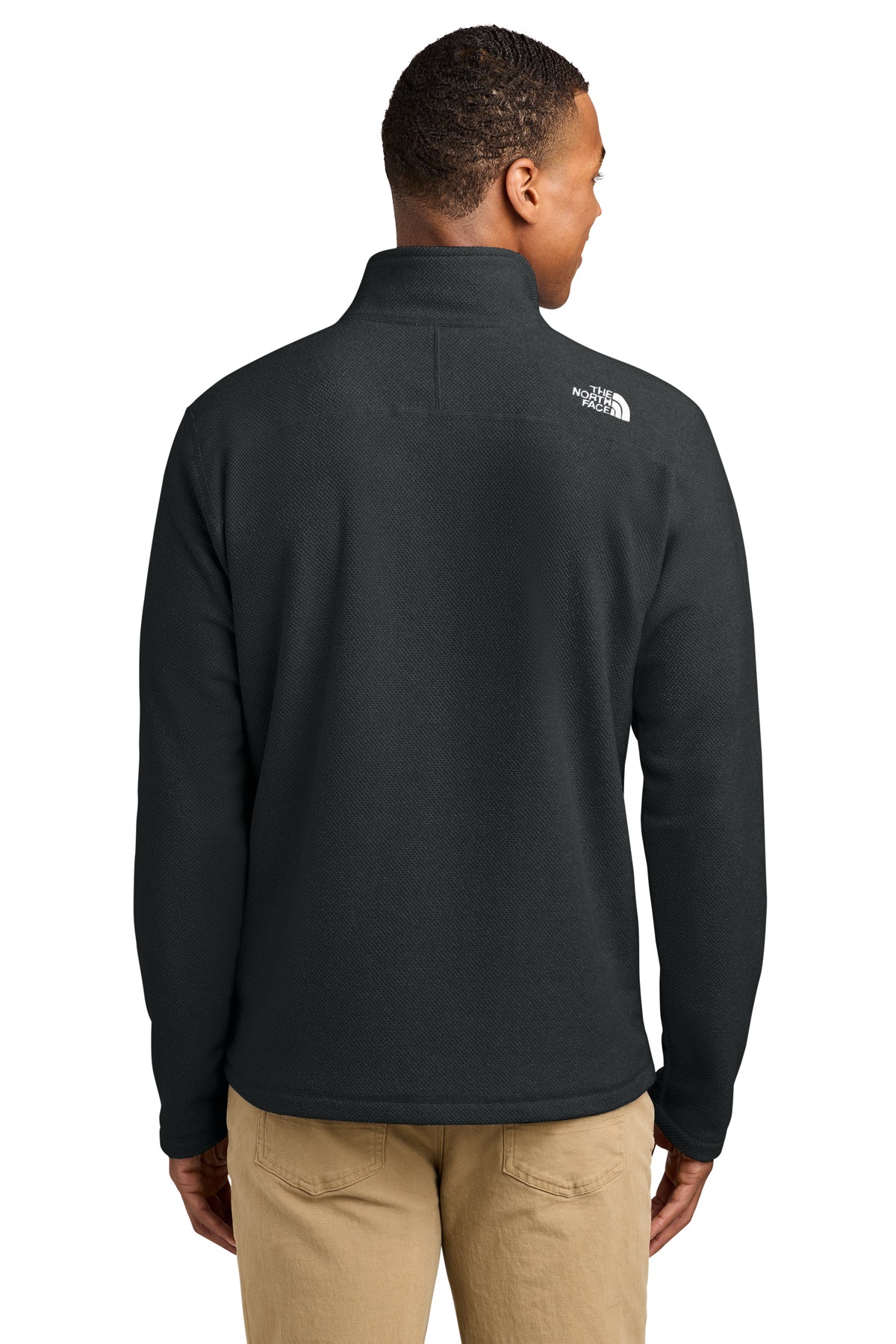 The North Face Textured Pine Grove 1/2-Zip in TNF Black Heather, back on model