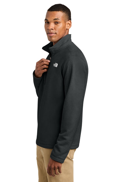 The North Face Textured Pine Grove 1/2-Zip in TNF Black Heather, side on model