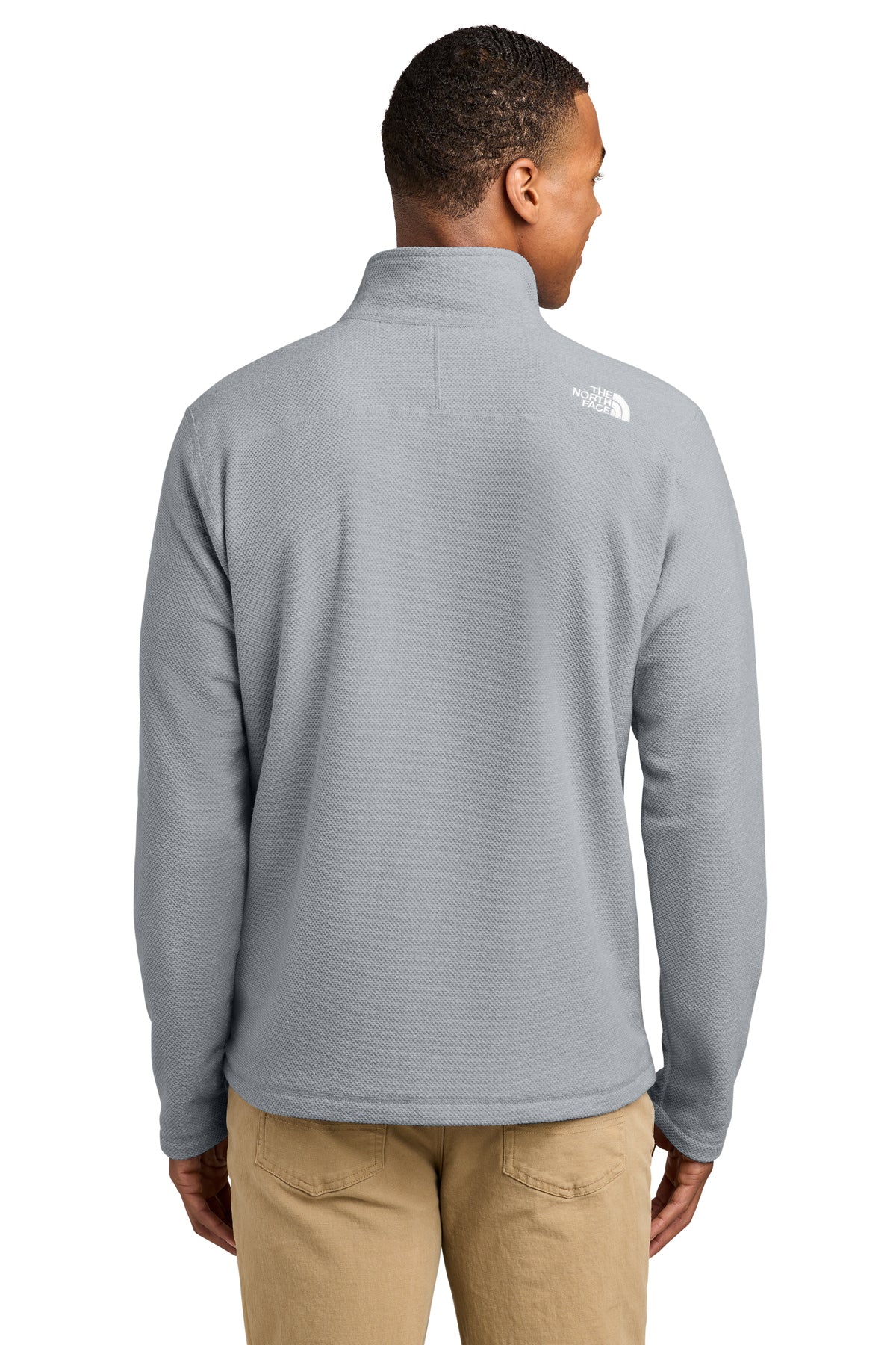 The North Face Textured Pine Grove 1/2-Zip in TNF Light Grey Heather, back on model