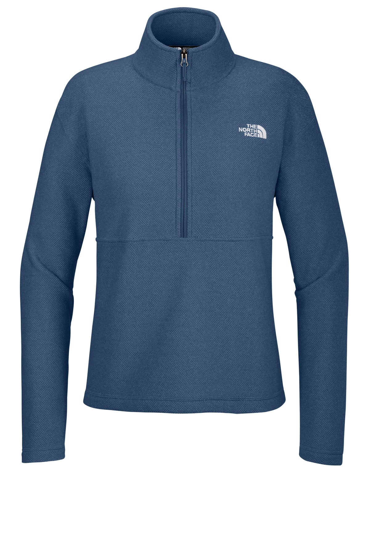 The North Face Women’s Textured Pine Grove 1/2-Zip in Shady Blue Heather, front flat