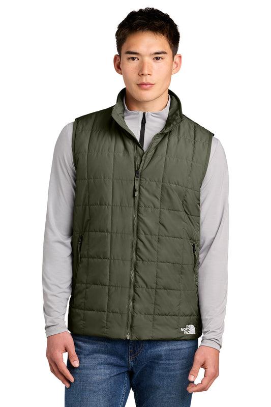 The North Face Iron Drift Quilted Vest in New Taupe Green, front on model