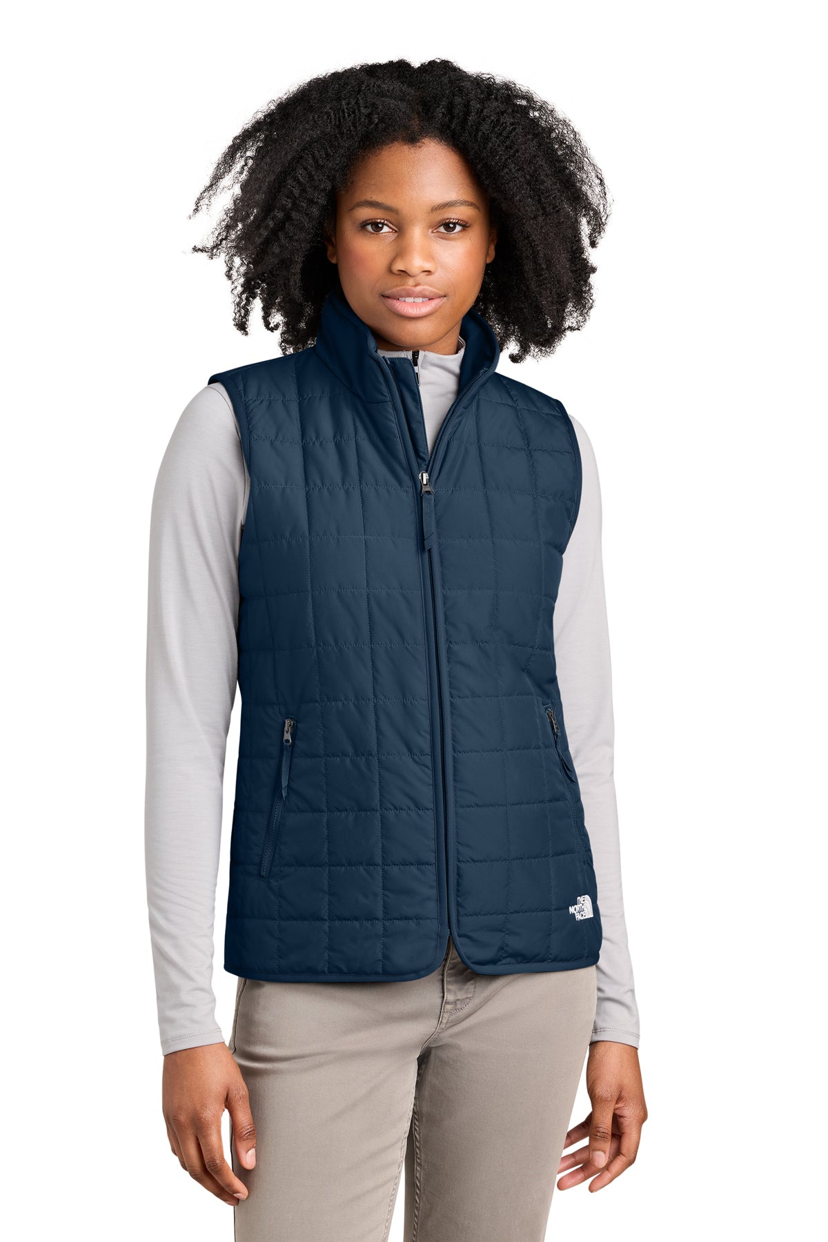 The North Face Women’s Iron Drift Quilted Vest in Summit Navy, front on model