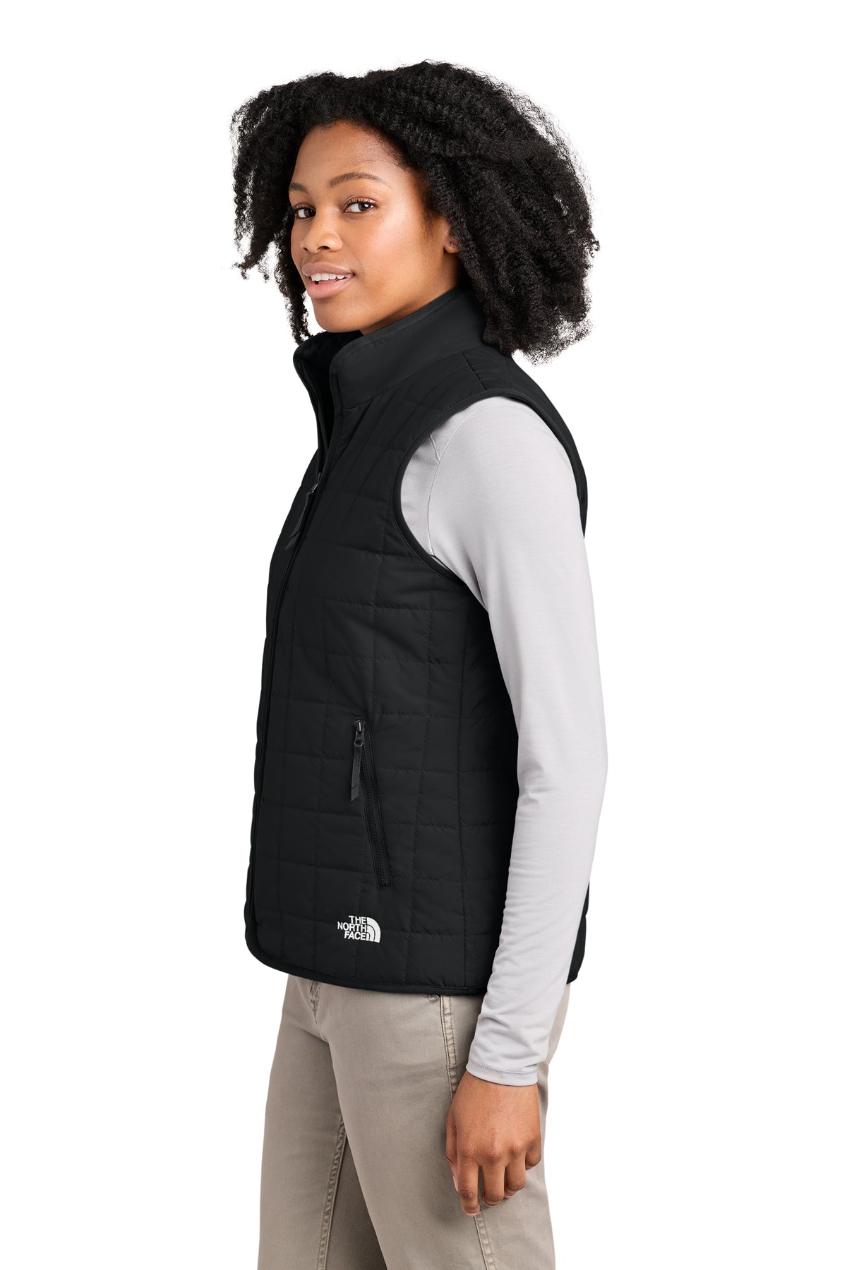 The North Face Women’s Iron Drift Quilted Vest in TNF Black, side on model