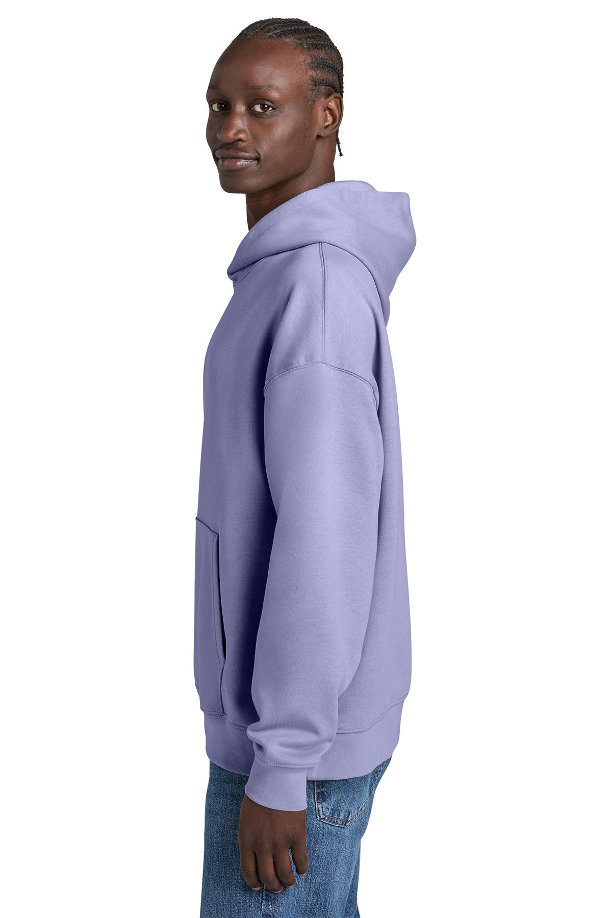 Stanley/Stella Unisex Chaser Hooded Sweatshirt in Violet, side on model