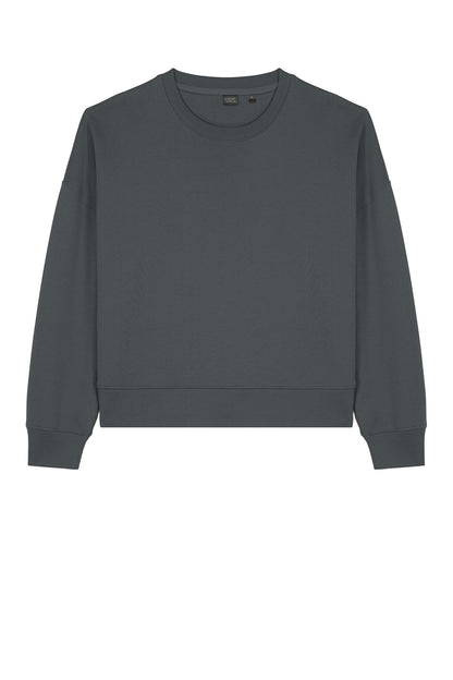 Stanley/Stella Women’s Stella Alma Crewneck Sweatshirt in Anthracite, front flat