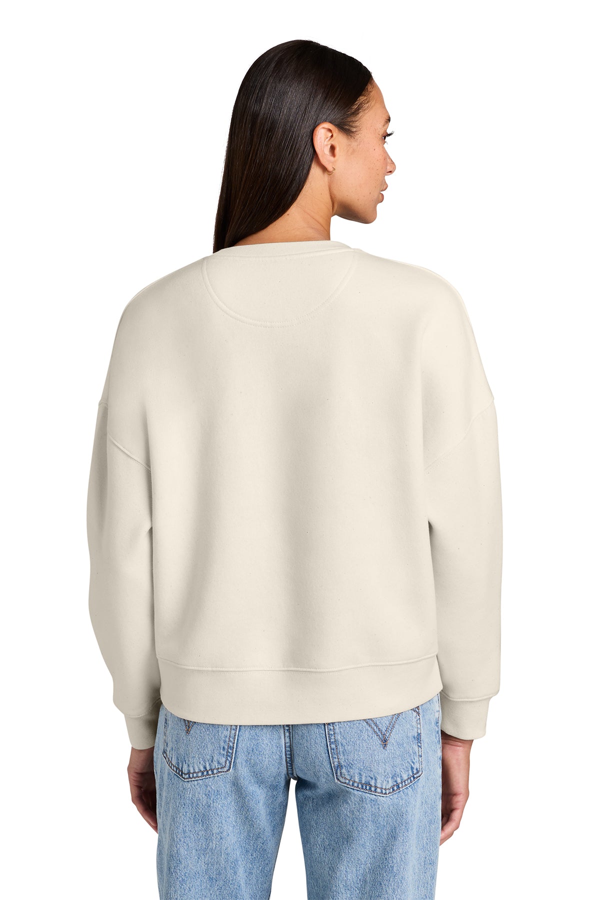 Stanley/Stella Women’s Stella Alma Crewneck Sweatshirt in Natural Raw, back on model